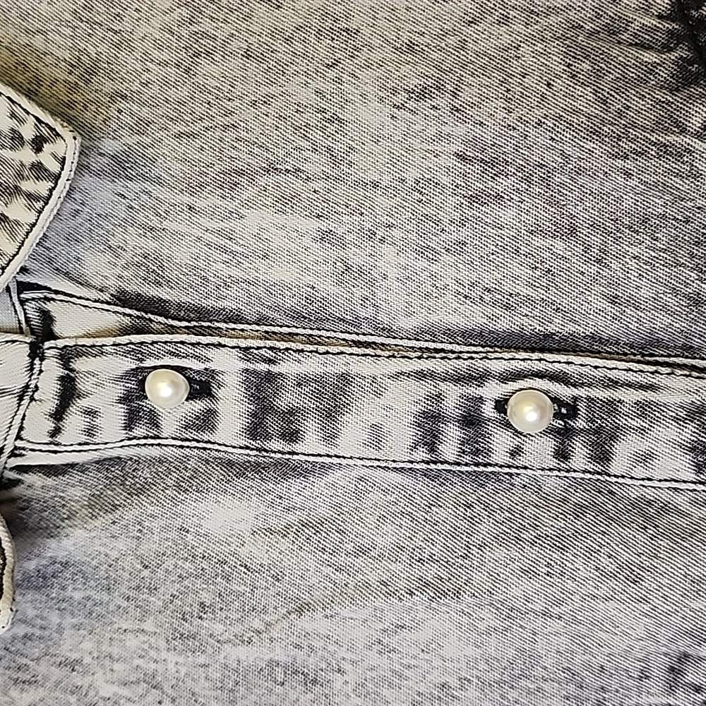 River Island Acid Wash Longsleeve Shirt Dress Pearl Button Down Size 12 - Picture 2 of 11